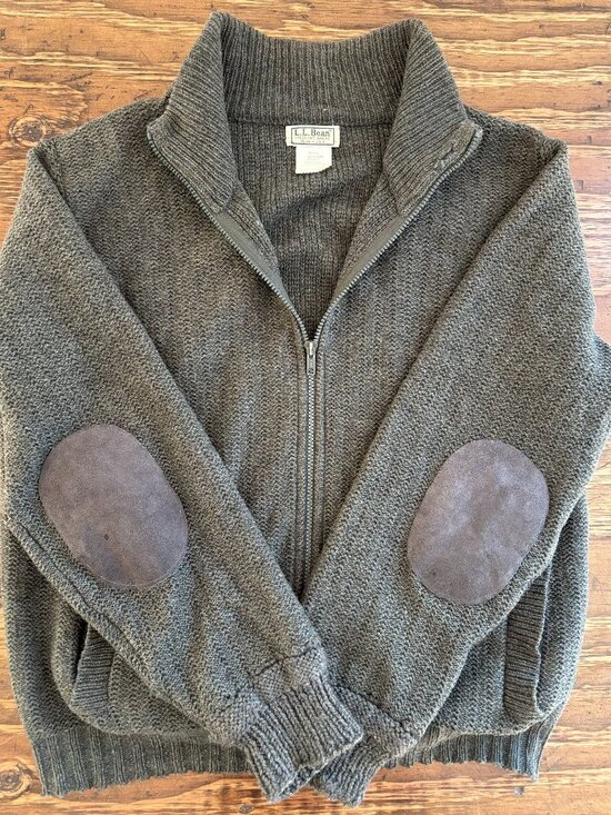 L.L. Bean Other - Vintage L.L. Bean 100% Wool Full-Zip Suede Elbow Patch Knit Sweater Mens M